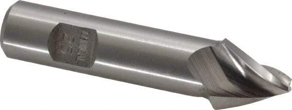 Made in USA - 25° Taper Angle per Side, 1/8" Small End Diam, 1/2" LOC, High Speed Steel 3 Flute Tapered Square End Mill - 2-1/2" OAL, 1/2" Shank Diam, Spiral Flute - Eagle Tool & Supply