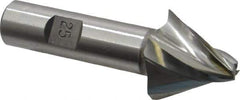 Made in USA - 25° Taper Angle per Side, 1/4" Small End Diam, 1" LOC, High Speed Steel 4 Flute Tapered Square End Mill - 3-1/4" OAL, 5/8" Shank Diam, Spiral Flute - Eagle Tool & Supply