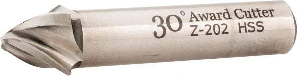 Made in USA - 30° Taper Angle per Side, 1/8" Small End Diam, 1/2" LOC, High Speed Steel 4 Flute Tapered Square End Mill - 2-1/2" OAL, 1/2" Shank Diam, Spiral Flute - Eagle Tool & Supply