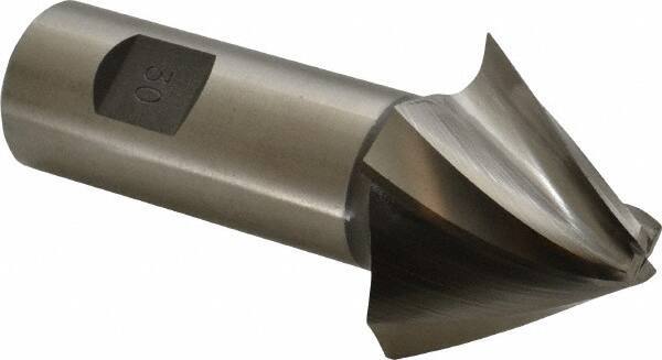 Made in USA - 30° Taper Angle per Side, 3/8" Small End Diam, 1-1/4" LOC, High Speed Steel 4 Flute Tapered Square End Mill - 3-3/4" OAL, 1" Shank Diam, Spiral Flute - Eagle Tool & Supply
