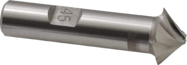 Made in USA - 45° Taper Angle per Side, 1/8" Small End Diam, 5/16" LOC, High Speed Steel 4 Flute Tapered Square End Mill - 2-1/2" OAL, 1/2" Shank Diam, Spiral Flute - Eagle Tool & Supply