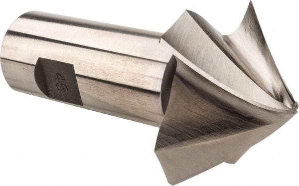 Made in USA - 45° Taper Angle per Side, 1/8" Small End Diam, 1" LOC, High Speed Steel 4 Flute Tapered Square End Mill - 3-3/4" OAL, 1" Shank Diam - Eagle Tool & Supply