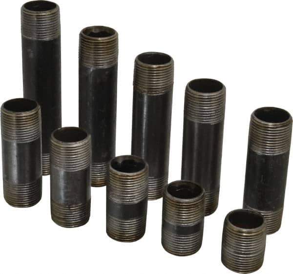 B&K Mueller - 60 Piece, 1" Pipe, Black Finished Steel Pipe Nipple Set - Schedule 40, (6) Close, (6) 2, (6) 2-1/2, (6) 3, (6) 3-1/2, (6) 4, (6) 4-1/2, (6) 5, (6) 5-1/2, (6) 6 - Eagle Tool & Supply