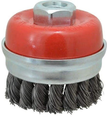 Value Collection - 3" Diam, 5/8-11 Threaded Arbor, Steel Fill Cup Brush - 0.02 Wire Diam, 11,000 Max RPM - Eagle Tool & Supply