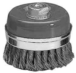 Value Collection - 4-3/8" Diam, M16x2.00 Threaded Arbor, Steel Fill Cup Brush - 0.0137 Wire Diam, 6,500 Max RPM - Eagle Tool & Supply