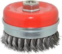 Value Collection - 4" Diam, 5/8-11 Threaded Arbor, Steel Fill Cup Brush - 0.02 Wire Diam, 8,500 Max RPM - Eagle Tool & Supply