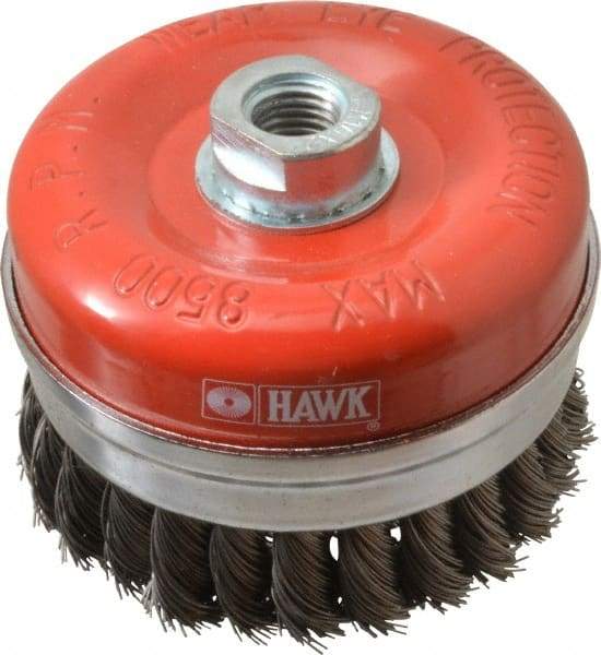 Value Collection - 4" Diam, M16x2.00 Threaded Arbor, Steel Fill Cup Brush - 0.02 Wire Diam, 8,500 Max RPM - Eagle Tool & Supply