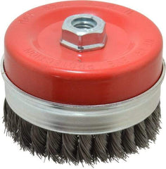 Value Collection - 4-3/8" Diam, 5/8-11 Threaded Arbor, Steel Fill Cup Brush - 0.02 Wire Diam, 6,500 Max RPM - Eagle Tool & Supply