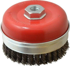 Value Collection - 5" Diam, 5/8-11 Threaded Arbor, Steel Fill Cup Brush - 0.0314 Wire Diam, 6,500 Max RPM - Eagle Tool & Supply