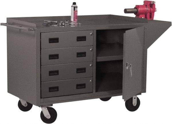 Durham - 2,000 Lb Capacity, 1 Shelf, 4 Drawer, 2 Door Mobile Cabinet - 60" Wide x 24" Deep x 38" High, Steel, Gray - Eagle Tool & Supply