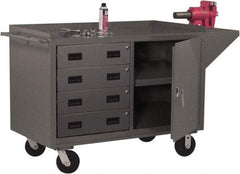 Durham - 2,000 Lb Capacity, 1 Shelf, 4 Drawer, 2 Door Mobile Cabinet - 60" Wide x 24" Deep x 38" High, Steel, Gray - Eagle Tool & Supply
