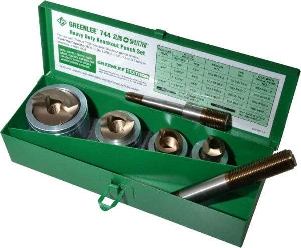 Greenlee - 7 Piece, 22.5 to 43.2mm Punch Hole Diam, Hydraulic Knockout Set - Round Punch, 10 Gage Mild Steel - Eagle Tool & Supply