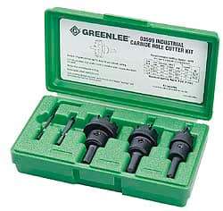 Greenlee - 5 Piece, 7/8" to 1-3/8" Saw Diam, Hole Saw Kit - Carbide-Tipped, Pilot Drill Model No. 123CT, Includes 3 Hole Saws - Eagle Tool & Supply