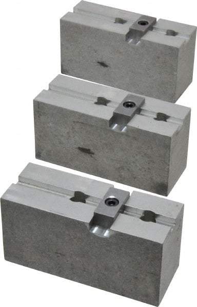 Abbott Workholding Products - 8" & Up Chuck Capacity, Tongue & Groove Attachment, Square Soft Lathe Chuck Jaw - 3 Jaws, Aluminum, 1-3/4" Btw Mount Hole Ctrs, 4" Long x 1-1/2" Wide x 2" High, 5/16" Groove, 3/8" Fastener - Eagle Tool & Supply