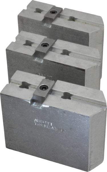 Abbott Workholding Products - 8" & Up Chuck Capacity, Tongue & Groove Attachment, Square Soft Lathe Chuck Jaw - 3 Jaws, Aluminum, 1-3/4" Btw Mount Hole Ctrs, 4" Long x 1-1/2" Wide x 3" High, 5/16" Groove, 3/8" Fastener - Eagle Tool & Supply