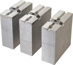 Abbott Workholding Products - 8" & Up Chuck Capacity, Tongue & Groove Attachment, Square Soft Lathe Chuck Jaw - 3 Jaws, Aluminum, 1-3/4" Btw Mount Hole Ctrs, 4" Long x 1-1/2" Wide x 4" High, 5/16" Groove, 3/8" Fastener - Eagle Tool & Supply