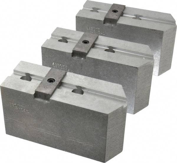 Abbott Workholding Products - 12" & Up Chuck Capacity, Tongue & Groove Attachment, Square Soft Lathe Chuck Jaw - 3 Jaws, Aluminum, 2-1/2" Btw Mount Hole Ctrs, 5-1/2" Long x 2" Wide x 3" High, 1/2" Groove, 1/2" Fastener - Eagle Tool & Supply