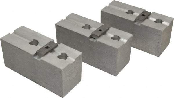 Abbott Workholding Products - 15 to 18" Chuck Capacity, Tongue & Groove Attachment, Square Soft Lathe Chuck Jaw - 3 Jaws, Aluminum, 3" Btw Mount Hole Ctrs, 6-1/2" Long x 2-1/2" Wide x 3" High, 1/2" Groove, 3/4" Fastener - Eagle Tool & Supply