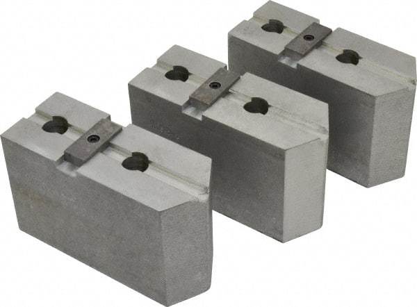 Abbott Workholding Products - 15 to 18" Chuck Capacity, Tongue & Groove Attachment, Square Soft Lathe Chuck Jaw - 3 Jaws, Aluminum, 3" Btw Mount Hole Ctrs, 6-1/2" Long x 2-1/2" Wide x 4" High, 1/2" Groove, 3/4" Fastener - Eagle Tool & Supply