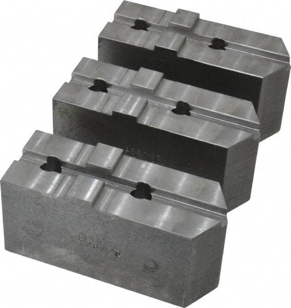 Abbott Workholding Products - 8" & Up Chuck Capacity, Tongue & Groove Attachment, Square Soft Lathe Chuck Jaw - 3 Jaws, Steel, 1-3/4" Btw Mount Hole Ctrs, 4" Long x 1-1/2" Wide x 2" High, 5/16" Groove, 3/8" Fastener - Eagle Tool & Supply