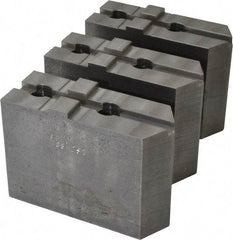Abbott Workholding Products - 8" & Up Chuck Capacity, Tongue & Groove Attachment, Square Soft Lathe Chuck Jaw - 3 Jaws, Steel, 1-3/4" Btw Mount Hole Ctrs, 4" Long x 1-1/2" Wide x 3" High, 5/16" Groove, 1/2" Fastener - Eagle Tool & Supply