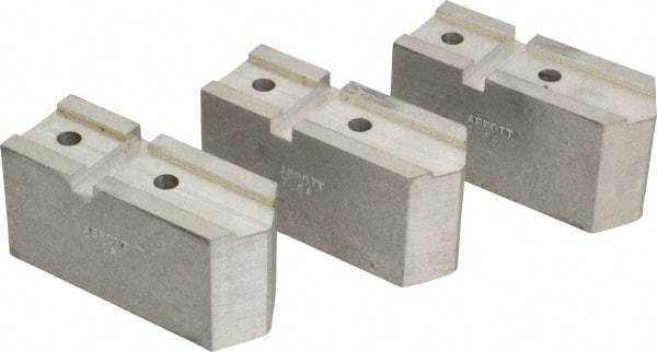 Abbott Workholding Products - 7-1/2" Chuck Capacity, Serrated Attachment, Square Soft Lathe Chuck Jaw - 3 Jaws, Aluminum, 1-11/16" Btw Mount Hole Ctrs, 4" Long x 1-1/2" Wide x 2" High, 0.866" Groove, 5/16" Fastener - Eagle Tool & Supply