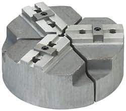 Abbott Workholding Products - 10" & Up Chuck Capacity, Tongue & Groove Attachment, Round Soft Lathe Chuck Jaw - 3 Jaws, Cast Aluminum, 2-1/8" Btw Mount Hole Ctrs, 18" Wide x 4" High, 1/2" Groove, 5/8" Fastener - Eagle Tool & Supply