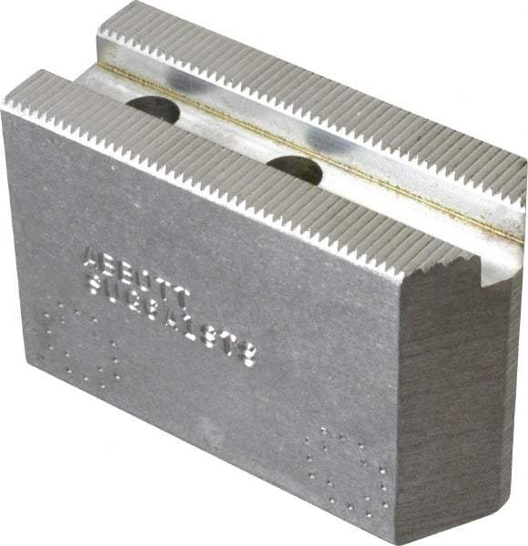 Abbott Workholding Products - 6" & Up Chuck Capacity, 1.5mm x 60° Serrated Attachment, Square Soft Lathe Chuck Jaw - 3 Jaws, Aluminum, 63/64" Btw Mount Hole Ctrs, 3" Long x 1-1/4" Wide x 2" High, 0.4331" Groove, 0.315" & 8mm Fastener - Eagle Tool & Supply