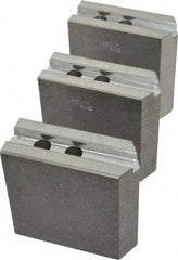 Abbott Workholding Products - 8" & Up Chuck Capacity, 1.5mm x 60° Serrated Attachment, Square Soft Lathe Chuck Jaw - 3 Jaws, Aluminum, 63/64" Btw Mount Hole Ctrs, 4" Long x 1-1/2" Wide x 4" High, 0.5512" Groove, 0.4724" & 12mm Fastener - Eagle Tool & Supply