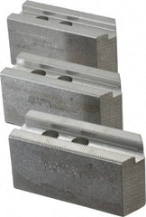 Abbott Workholding Products - 8" & Up Chuck Capacity, 1.5mm x 60° Serrated Attachment, Square Soft Lathe Chuck Jaw - 3 Jaws, Aluminum, 63/64" Btw Mount Hole Ctrs, 4" Long x 1-1/2" Wide x 2" High, 0.6299" Groove, 0.4724" & 12mm Fastener - Eagle Tool & Supply