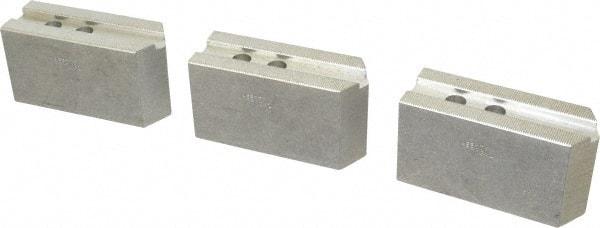 Abbott Workholding Products - 12" & Up Chuck Capacity, 1.5mm x 60° Serrated Attachment, Square Soft Lathe Chuck Jaw - 3 Jaws, Aluminum, 1.1811" Btw Mount Hole Ctrs, 5-1/2" Long x 2" Wide x 3" High, 0.7087" Groove, 0.5512" & 14mm Fastener - Eagle Tool & Supply