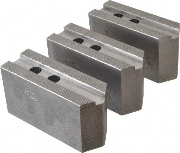 Abbott Workholding Products - 12" & Up Chuck Capacity, 1.5mm x 60° Serrated Attachment, Square Soft Lathe Chuck Jaw - 3 Jaws, Steel, 1.1811" Btw Mount Hole Ctrs, 5-1/2" Long x 2" Wide x 3" High, 0.7087" Groove, 0.5512" & 14mm Fastener - Eagle Tool & Supply