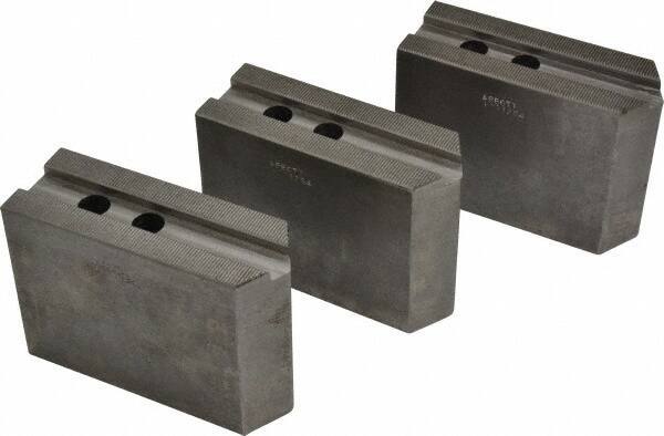 Abbott Workholding Products - 12" & Up Chuck Capacity, 1.5mm x 60° Serrated Attachment, Square Soft Lathe Chuck Jaw - 3 Jaws, Steel, 1.1811" Btw Mount Hole Ctrs, 5-1/2" Long x 2" Wide x 4" High, 0.7087" Groove, 0.5512" & 14mm Fastener - Eagle Tool & Supply