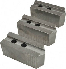 Abbott Workholding Products - 15 to 18" Chuck Capacity, 1.5mm x 60° Serrated Attachment, Square Soft Lathe Chuck Jaw - 3 Jaws, Steel, 1.6929" Btw Mount Hole Ctrs, 6-1/2" Long x 2-1/2" Wide x 3" High, 0.8661" Groove, 0.7874" & 20mm Fastener - Eagle Tool & Supply