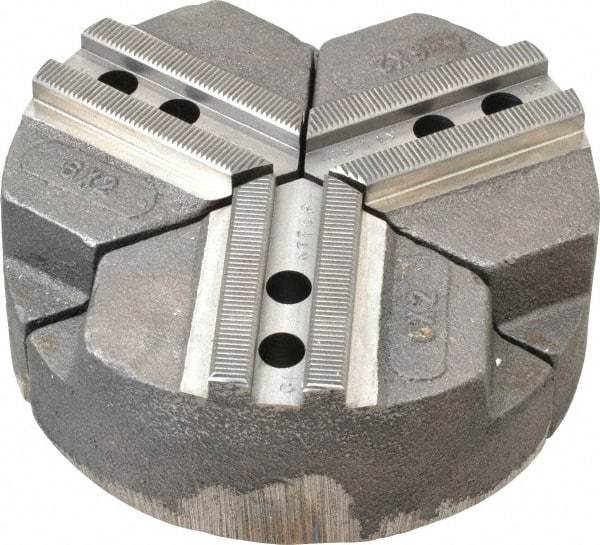 Abbott Workholding Products - 6" & Up Chuck Capacity, 1.5mm x 60° Serrated Attachment, Round Soft Lathe Chuck Jaw - 3 Jaws, Cast Iron, 0.7874" Btw Mount Hole Ctrs, 6" Wide x 2" High, 0.4724" Groove, 0.3937" & 10mm Fastener - Eagle Tool & Supply