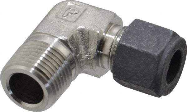 Parker - 3/8" OD, Stainless Steel Male Elbow - 11/16" Hex, Comp x MNPT Ends - Eagle Tool & Supply