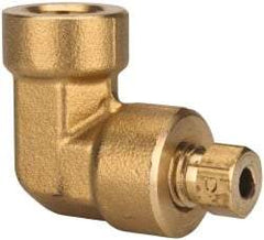 Parker - 3/8" OD, Brass Female Elbow - 1,500 Max Working psi, 5/8" Hex, Comp x FNPT Ends - Eagle Tool & Supply