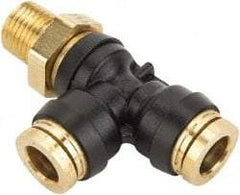 Parker - 1/2" Tube OD, 1/4 NPT Composite Push-to-Connect Tube Male Swivel Run Tee - Tube to Male NPT Connection, 250 Max psi, Buna-N O-Ring, -40 to 200°F Working Temp - Eagle Tool & Supply