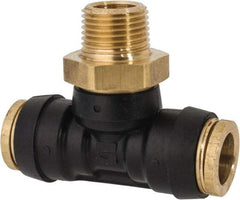 Parker - 1/2" Tube OD, 3/8 NPT Composite Push-to-Connect Tube Male Swivel Branch Tee - 250 Max psi, Tube to Male NPT Connection, Buna-N O-Ring, -40 to 200°F Working Temp - Eagle Tool & Supply