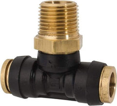 Parker - 1/2" Tube OD, 1/2 NPT Composite Push-to-Connect Tube Male Swivel Branch Tee - 250 Max psi, Tube to Male NPT Connection, Buna-N O-Ring, -40 to 200°F Working Temp - Eagle Tool & Supply