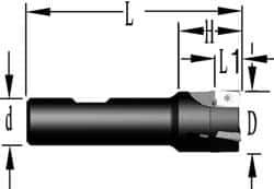 Cutting Tool Technologies - 1" Cut Diam, 0.38" Max Depth of Cut, 3/4" Shank Diam, 3.38" OAL, Indexable Square Shoulder End Mill - APKT 1003... Inserts, Weldon Shank, 90° Lead Angle, Through Coolant - Eagle Tool & Supply