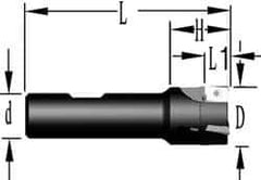 Cutting Tool Technologies - 1" Cut Diam, 0.38" Max Depth of Cut, 3/4" Shank Diam, 3.38" OAL, Indexable Square Shoulder End Mill - APKT 1003... Inserts, Weldon Shank, 90° Lead Angle, Through Coolant - Eagle Tool & Supply