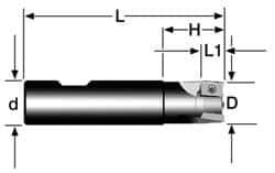 Cutting Tool Technologies - 0.44" Cut Diam, 0.38" Max Depth of Cut, 5/8" Shank Diam, 3-1/4" OAL, Indexable Square Shoulder End Mill - APKT 1003... Inserts, Weldon Shank, 90° Lead Angle - Eagle Tool & Supply
