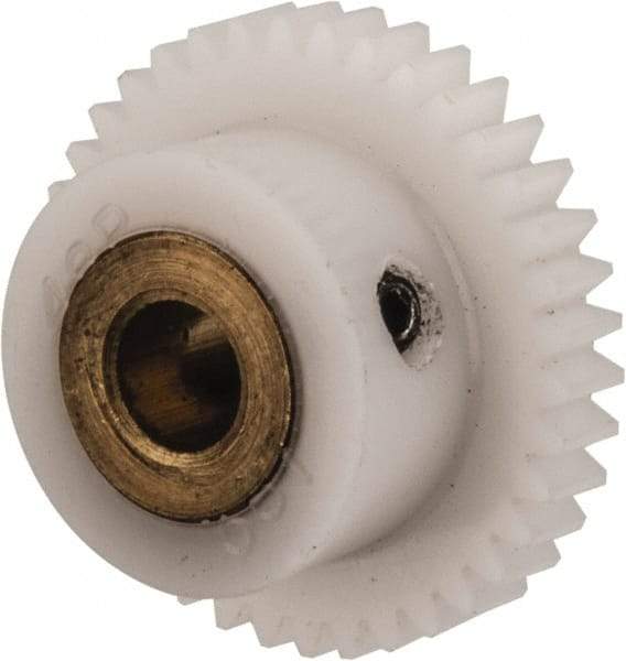 Made in USA - 48 Pitch, 0.792" Pitch Diam, 0.833" OD, 38 Tooth Spur Gear - 1/8" Face Width, 3/16" Bore Diam, 35/64" Hub Diam, 20° Pressure Angle, Acetal - Eagle Tool & Supply