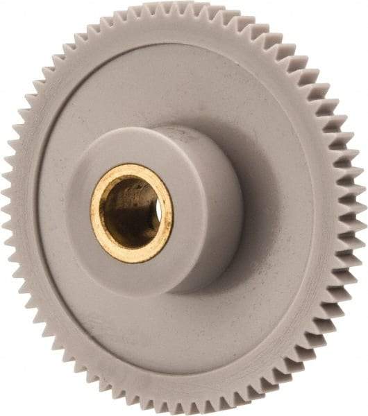 Made in USA - 48 Pitch, 1-1/2" Pitch Diam, 1.542" OD, 72 Tooth Spur Gear - 1/8" Face Width, 1/4" Bore Diam, 39/64" Hub Diam, 20° Pressure Angle, Acetal - Eagle Tool & Supply