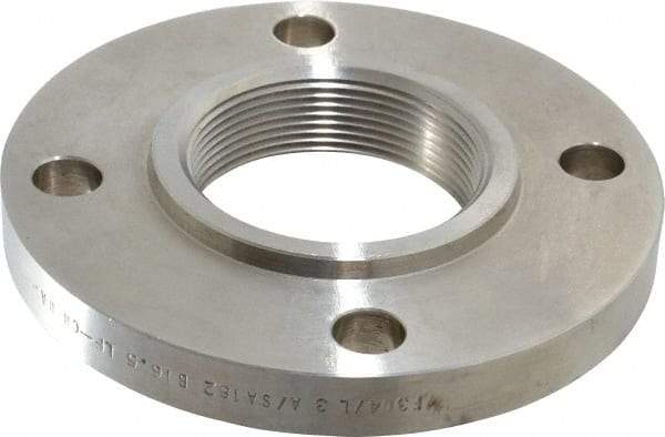 Value Collection - 3" Pipe, 7-1/2" OD, Stainless Steel, Threaded Pipe Flange - 6" Across Bolt Hole Centers, 3/4" Bolt Hole, 150 psi, Grades 304 & 304L - Eagle Tool & Supply