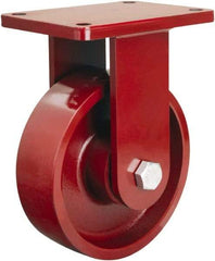 Hamilton - 8" Diam x 2-1/2" Wide x 10-1/2" OAH Top Plate Mount Rigid Caster - Cast Iron, 2,500 Lb Capacity, Straight Roller Bearing, 5-1/2 x 7-1/2" Plate - Eagle Tool & Supply