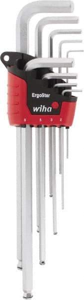 Wiha - 9 Piece L-Key Ball End Hex Key Set - Hex Range 1.5 to 10mm - Eagle Tool & Supply
