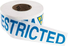 NMC - 1,000' Long x 3" Wide Roll, Vinyl, White, Blue & Yellow Barricade Tape - Message: Restricted Area - Eagle Tool & Supply