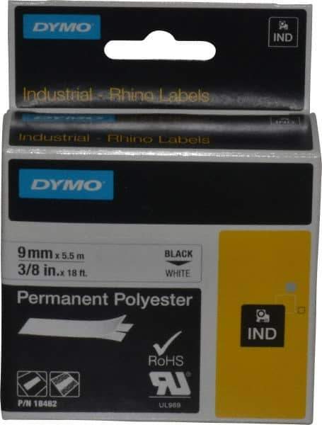 Rhino - 216" Long, White Permanent Polyester Tape Permanent Polyester Tape - For DYMO Brand Labeling Equipment Designed for "D1" Tapes (Check Width Compatibility) - Eagle Tool & Supply